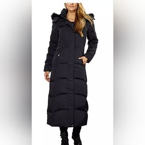 1 Madison LUX Outerwear Womens Hooded Maxi Puffer Coat